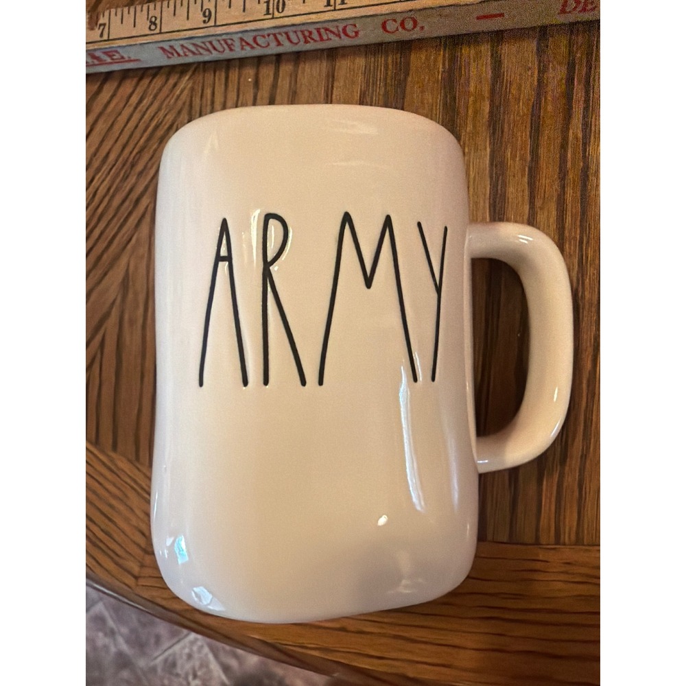 Rae Dunn ARMY Coffee Mug Artisan Collection by Magenta Cream White Ceramic